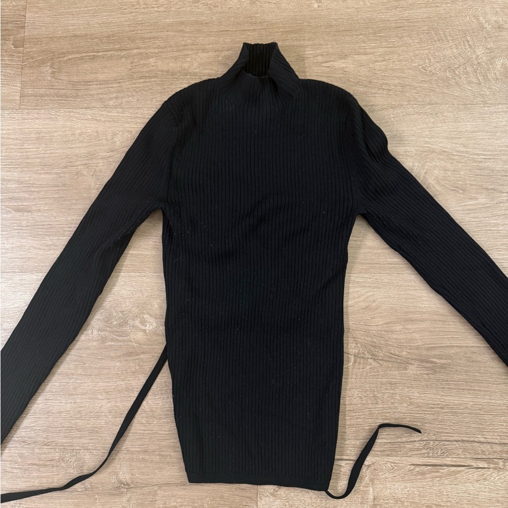 Aritzia Babaton Black Ribbed Cowl Neck Sweater